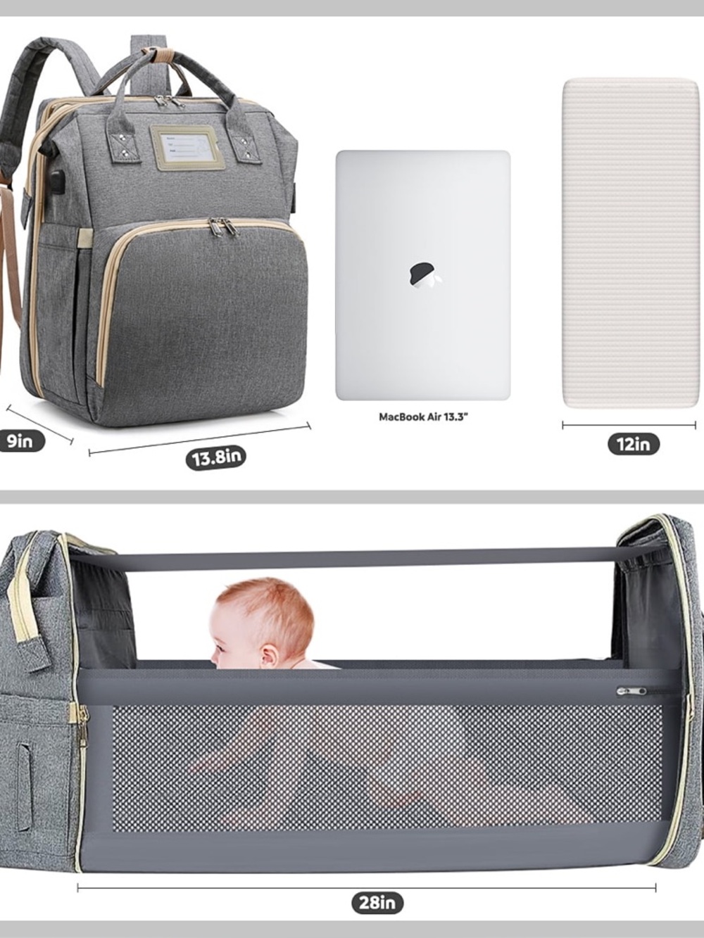Green Multi-Function Diaper Backpack - Picture 3 of 6